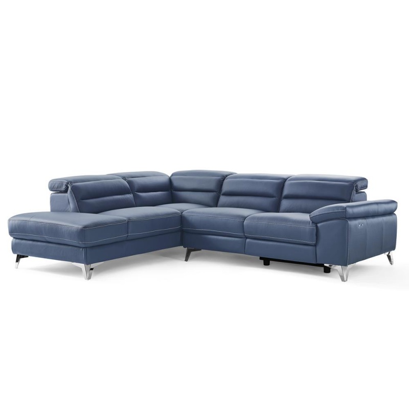 Johnson Sectional, Chaise On Left When Facing, Navy Blue Top Grain Italian Leather