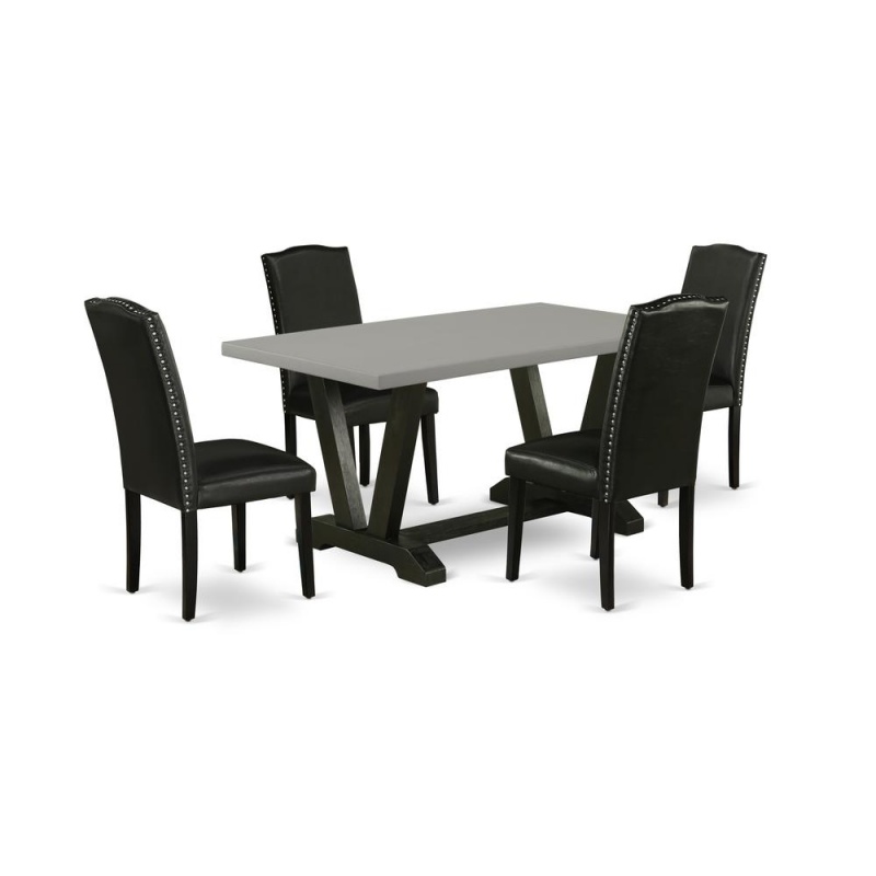 East West Furniture V696en169-5 5-Pc Modern Dining Set - 4 Parson Dining Room Chairs And 1 Modern Rectangular Cement Dining Table With High Stylish Chair Back – Wire Brushed Black Finish