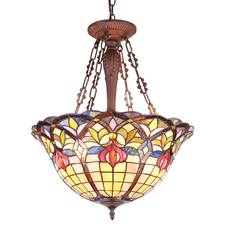 Loretta Tiffany-Style Victorian 3 Light Inverted Ceiling Pendant 20" Shade
