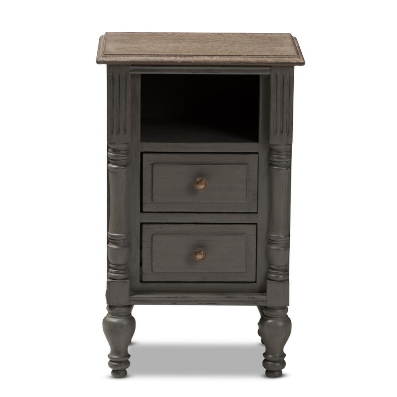 Noemie Country Cottage Farmhouse Brown Finished 2-Drawer Nightstand