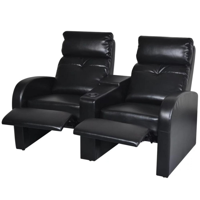 Vidaxl 2-Seater Home Theater Recliner Sofa Black Faux Leather