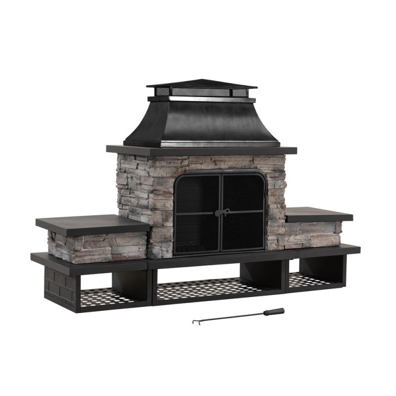 Sunjoy Outdoor Patio Wood Burning Fireplace with Steel Chimney - New ...