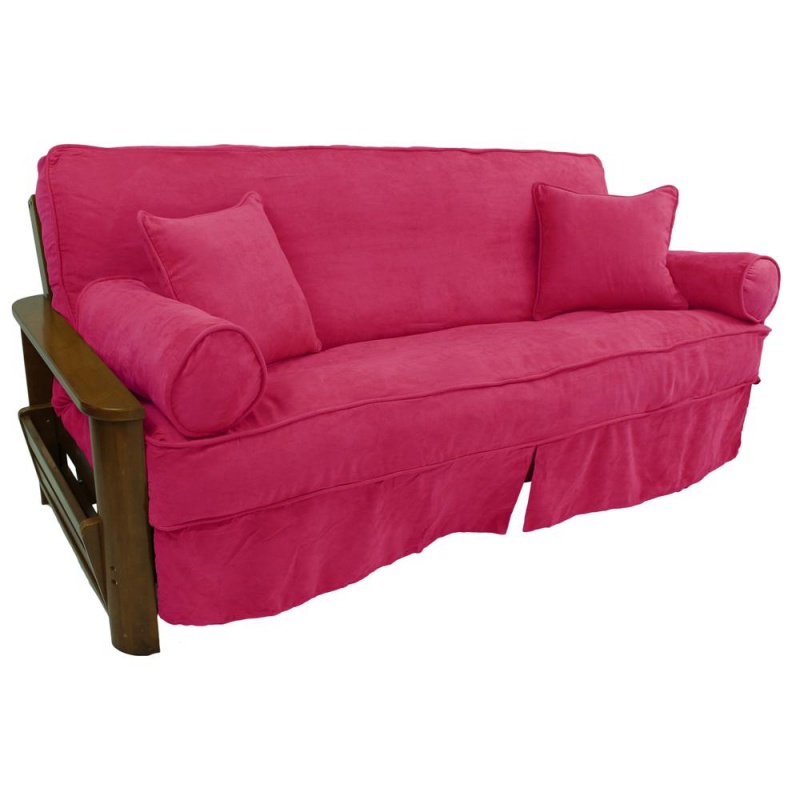 Solid Microsuede Double Corded 8 To 9-Inch Full Futon Slipcover Set With Four Throw Pillows (Set Of 5)