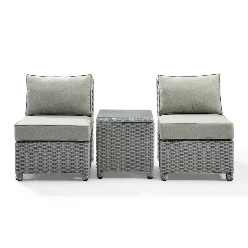 Bradenton 3Pc Outdoor Wicker Conversation Set With Gray Bradenton Gray Outdoor Wicker - Side Table & 2 Armless Chairs