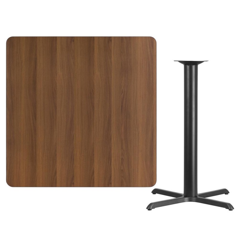 42'' Square Walnut Laminate Table Top With 33'' X 33'' Bar Height Table Base