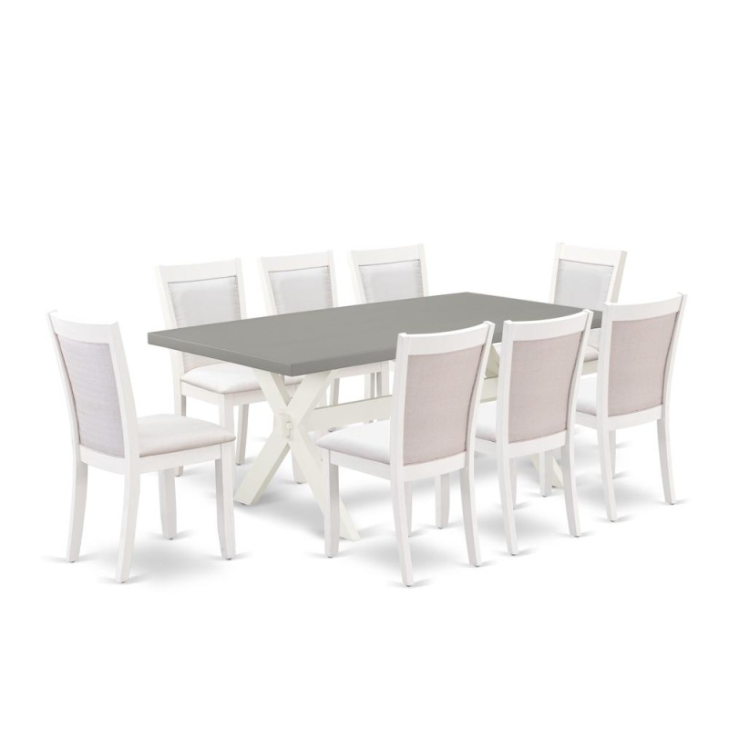 9-Pc Dining Table Set with 8 Cream Linen Chairs