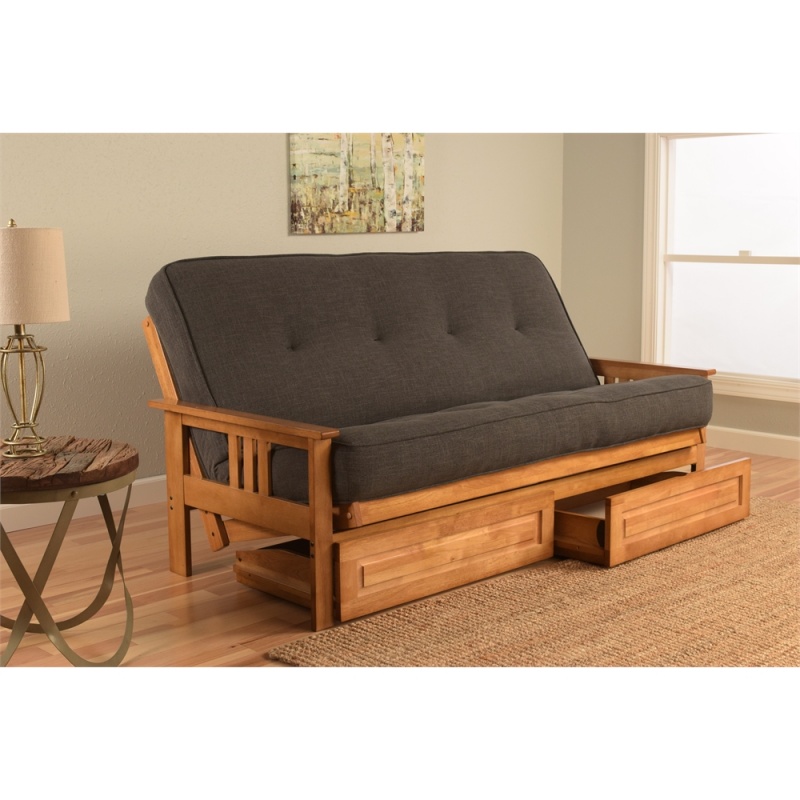 Monterey Frame-Butternut Finish-Linen Charcoal Mattress-Storage Drawers