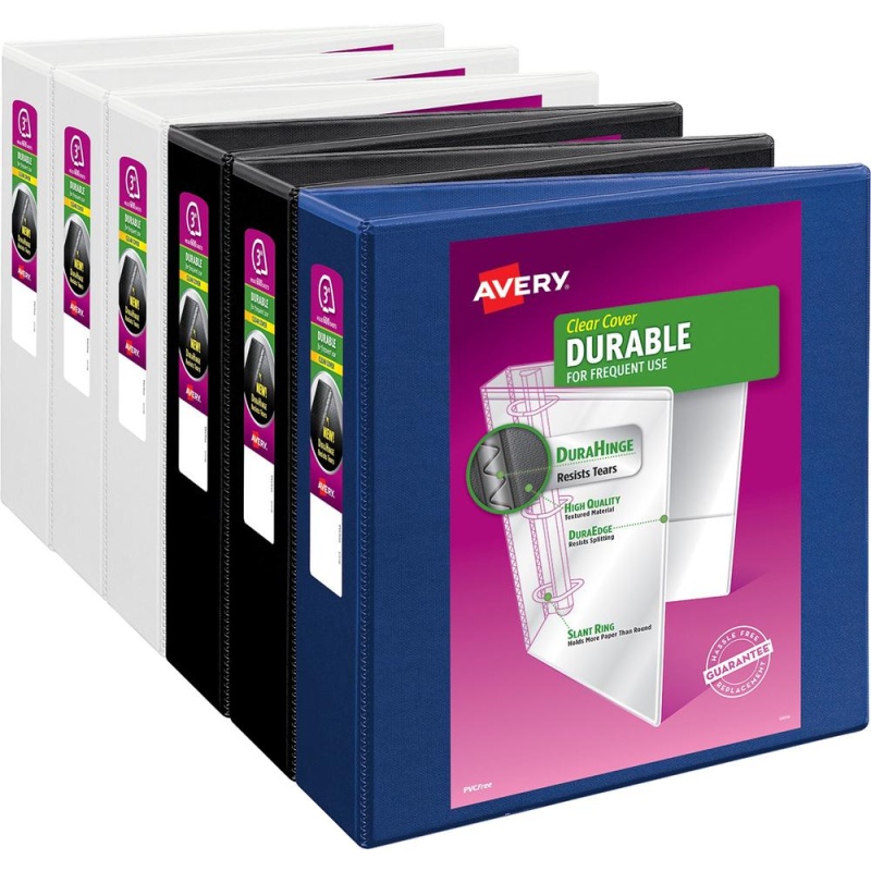 Avery® Durable View 3 Ring Binder - Letter - 8.5" X 11" - 600 Sheet - 3" Capacity - 6 / Carton - Blue, White, Black