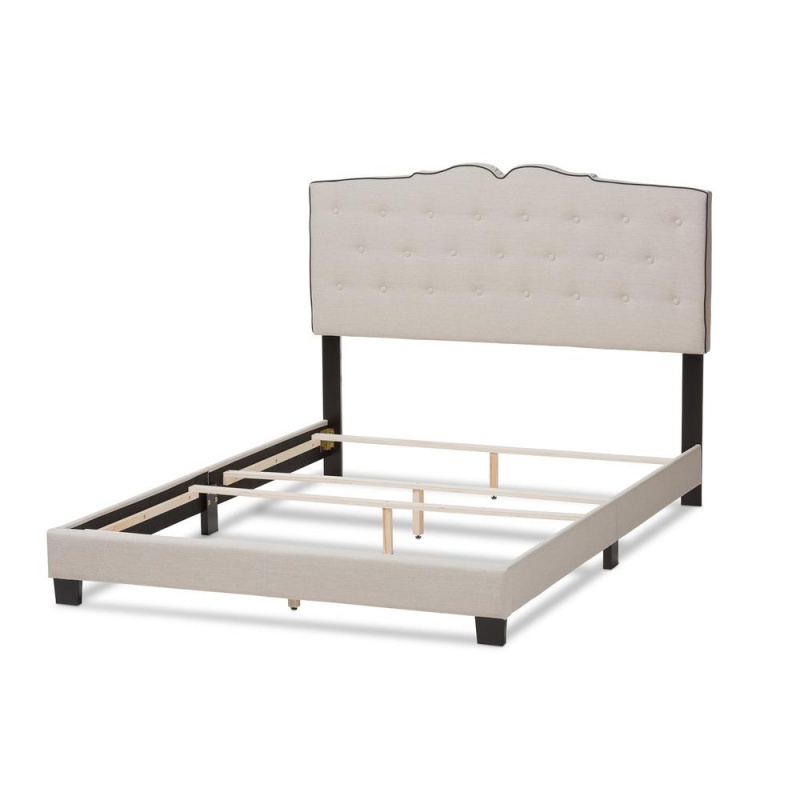 Vivienne Modern And Contemporary Light Beige Fabric Upholstered King Size Bed