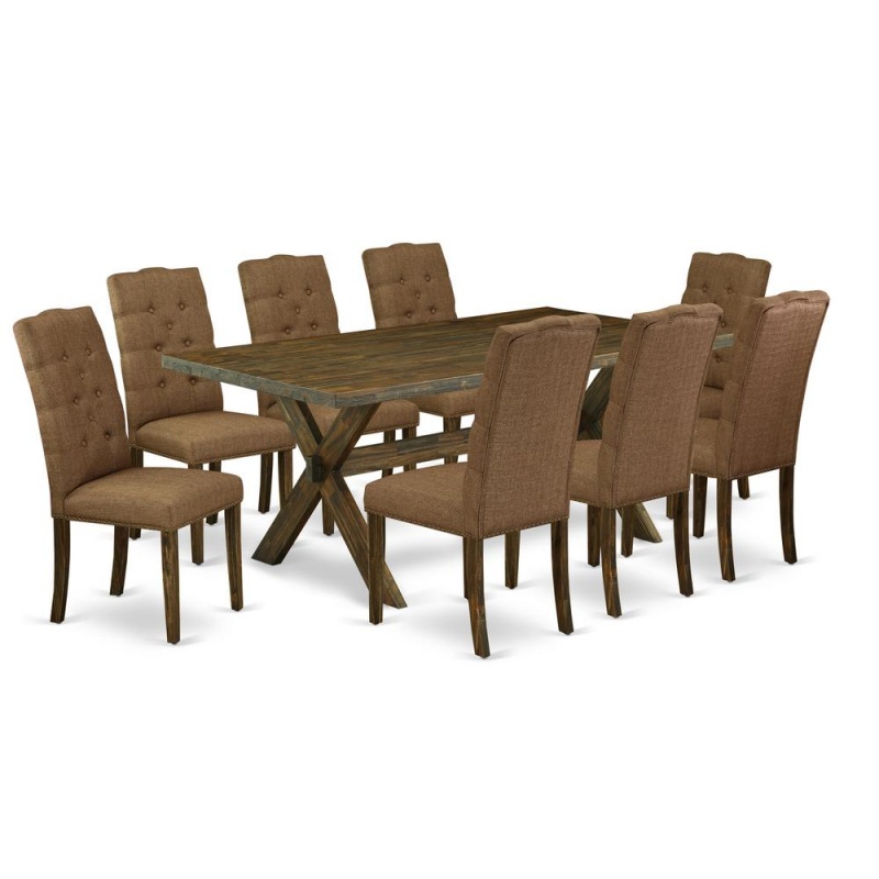 East West Furniture X777el718-9 - 9-Piece Dining Room Set - 8 Parson Dining Chairs And Small Rectangular Table Hardwood Structure