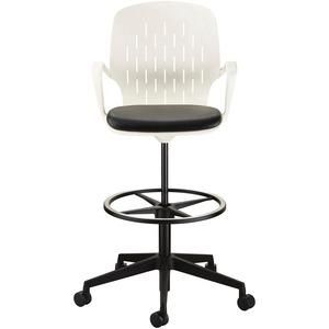 Safco Shell Extended-Height Chair - Black Vinyl Plastic Seat - White Plastic Back - 5-Star Base - 1 Each