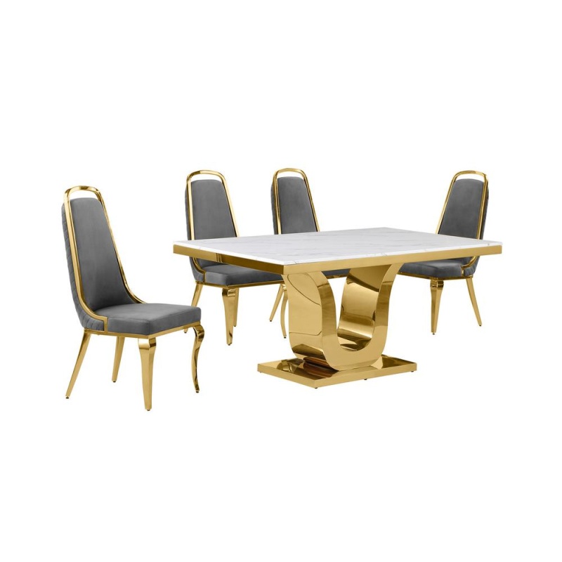 5Pc Small(66") Marble Top Dining Set