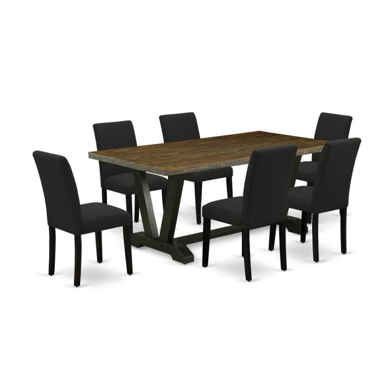 East West Furniture 7-Pc Dining Room Table Set Includes 6 Kitchen Chairs With Upholstered Seat And High Back And A Rectangular Dining Room Table - Black Finish