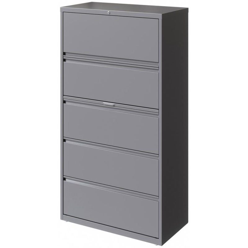 Lorell 36" Silver Lateral File - 5-Drawer - 36" X 18.6" X 67.6" - 5 X Drawer(S) For File - Letter, Legal, A4 - Lateral - Hanging Rail, Magnetic Label Holder, Locking Drawer, Locking Bar, Ball Bearing