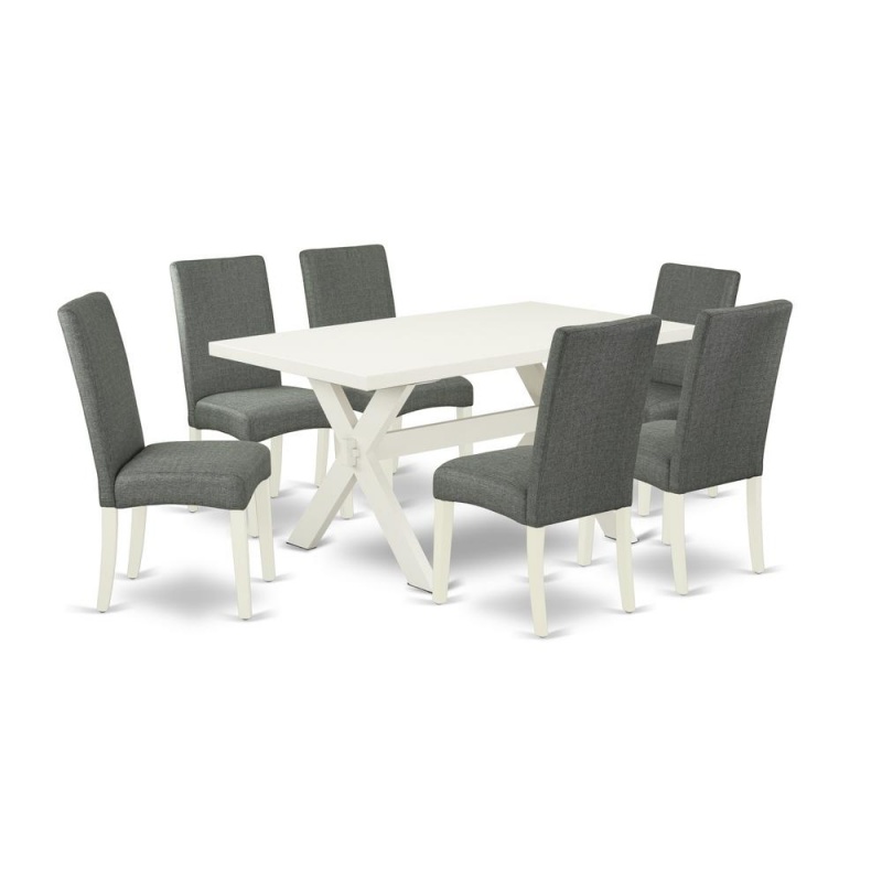 7-Piece Modern Dining Table Set - 6 Parsons Dining Room Chairs And Rectangular Table Hardwood Structure