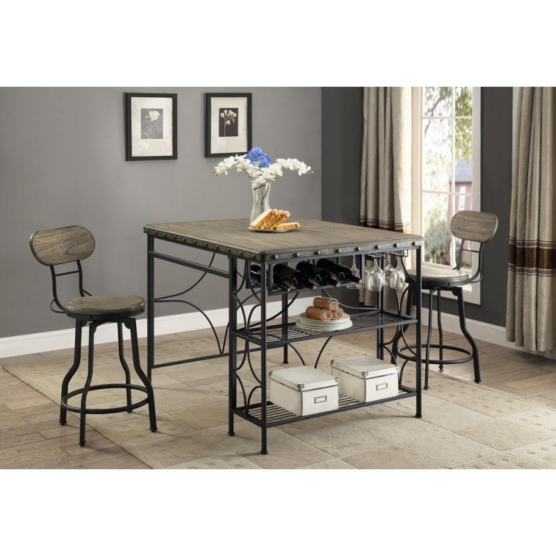 Counter Height Craft Dining Table With Two Swivel Chairs