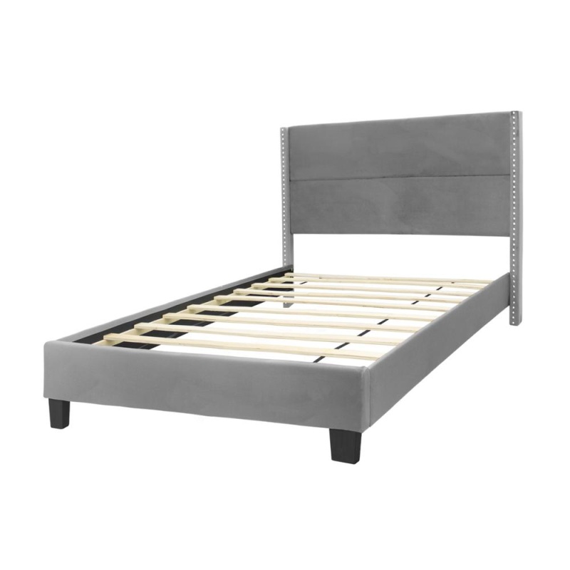 Better Home Products Giulia Velvet Upholstered Twin Platform Panel Bed In Gray