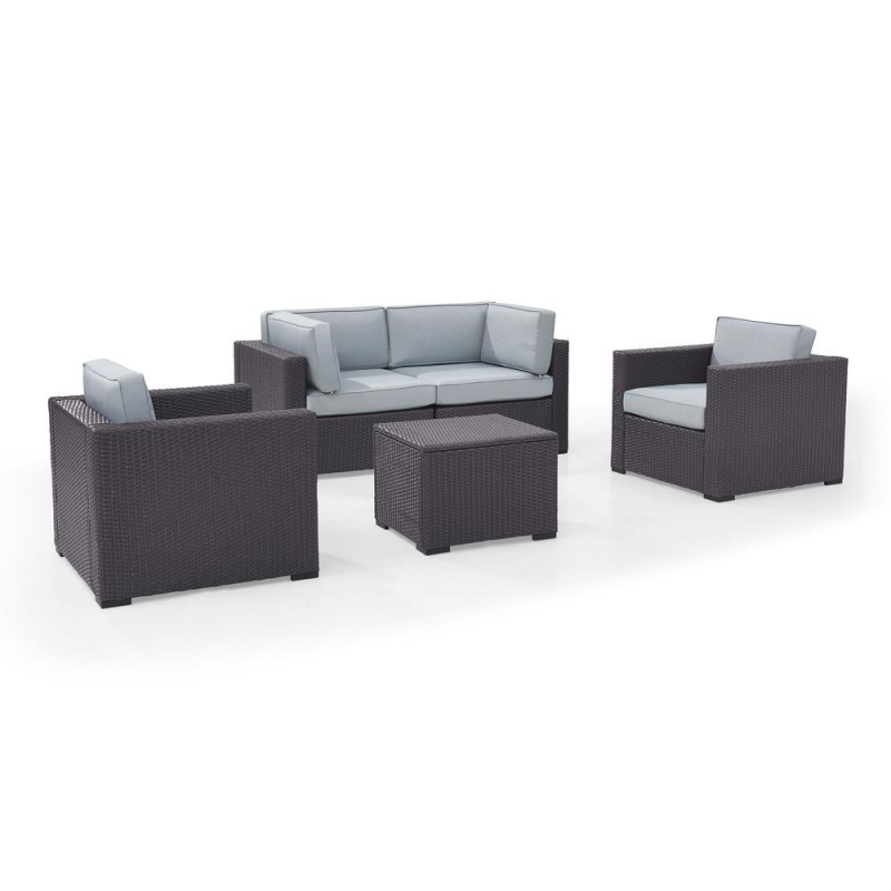 Biscayne 5Pc Outdoor Wicker Sectional Set Mist/Brown - 2 Armchairs, 2 Corner Chair, Coffee Table