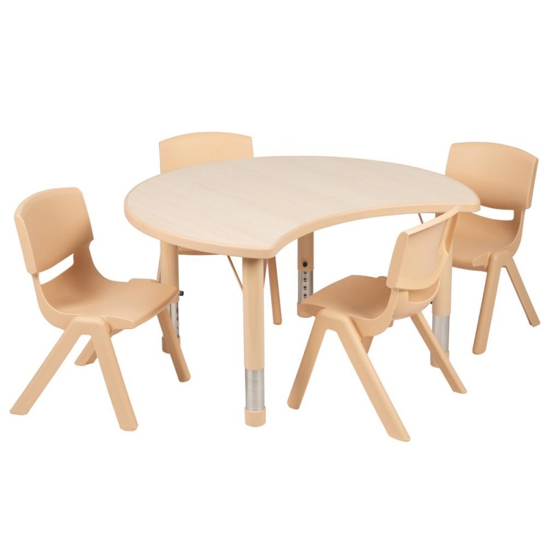 25.125"W X 35.5"L Crescent Natural Plastic Height Adjustable Activity Table Set With 4 Chairs