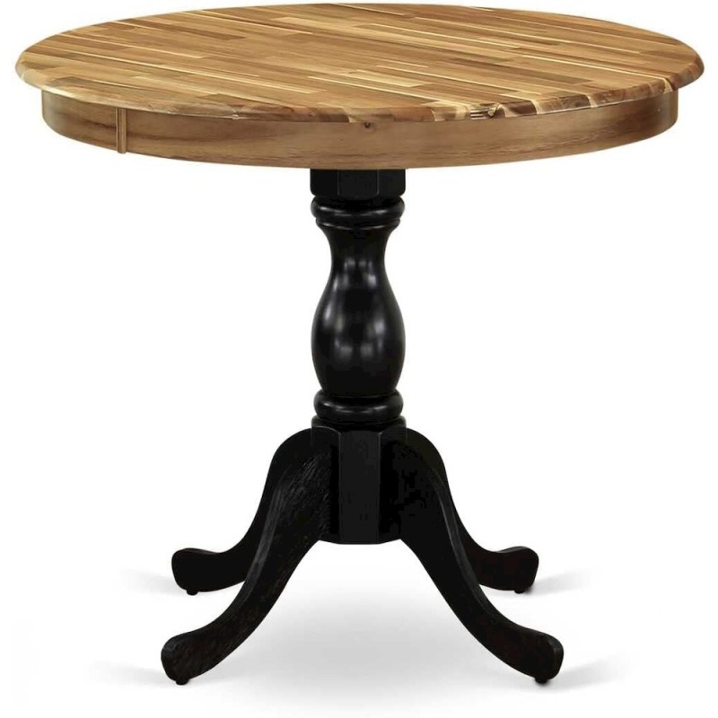 East West Furniture Antique 36" Round Dining Room Table For Compact Space - Natural Top & Black Pedestal