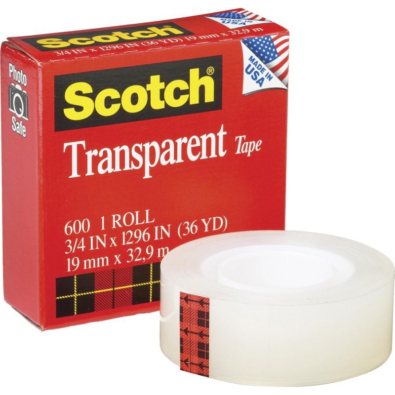 Scotch Transparent Tape - 3/4"W - 36 Yd Length X 0.75" Width - 1" Core - Stain Resistant, Moisture Resistant, Long Lasting - For Multipurpose, Mending, Packing, Label Protection, Wrapping - 12 / Pack