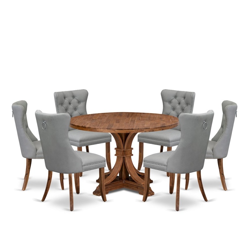 7-Pc Dining Table Set with 6 Light Gray Chairs