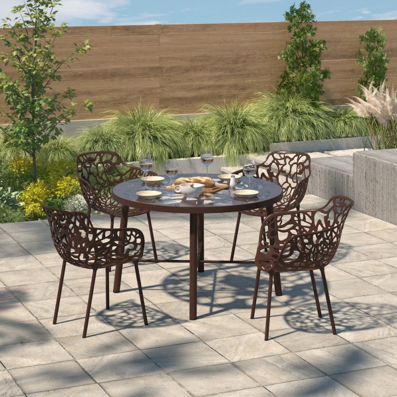 Devon Tree Design Glass Top Aluminum Base Dining Table