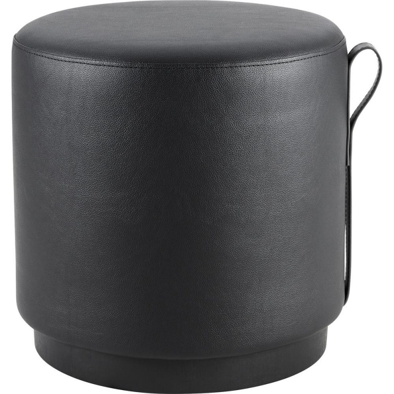 Lorell Contemporary Seating Round Foot Stool - Black Polyurethane Seat - 1 Each