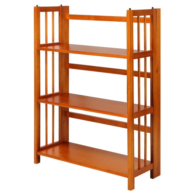3-Shelf Folding Stackable Bookcase 27.5" Wide—Honey Oak