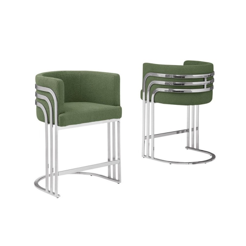 Best Quality Furniture Green With Silver Barstool, Set of Two