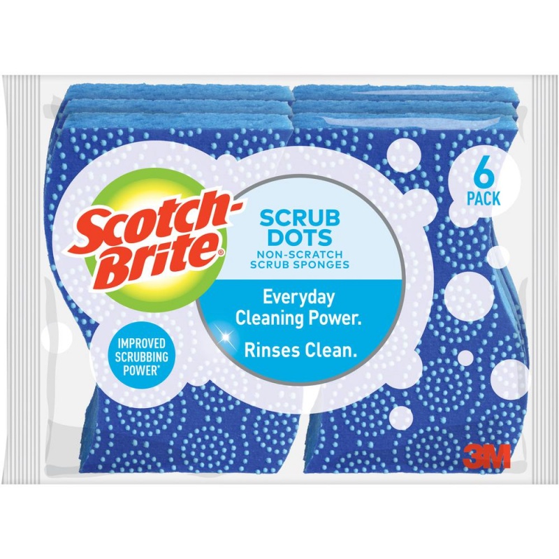 Scotch-Brite Scrub Dots Non-Scratch Sponge - 4.8" Height X 6.5" Width X 2.5" Depth - 24/Carton - Blue