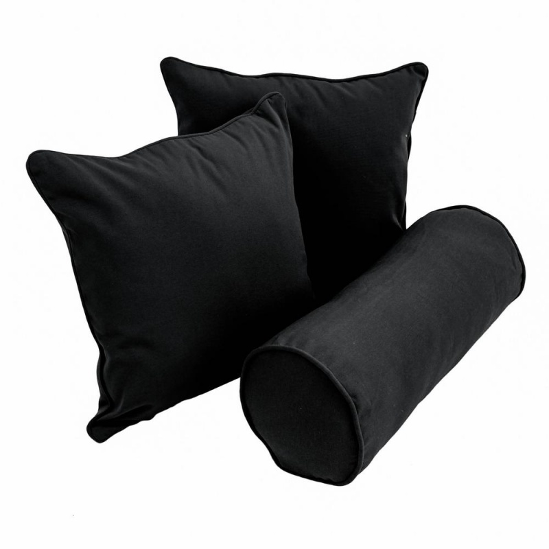 Double-Corded Solid Twill Throw Pillows With Inserts (Set Of 3) Black