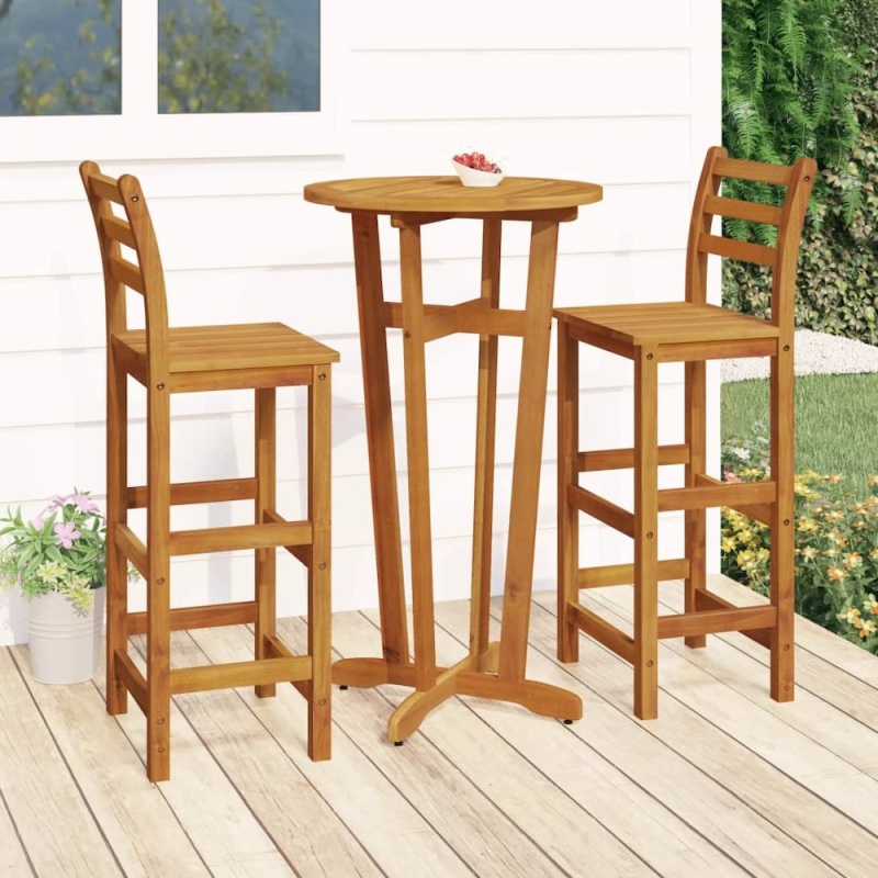 Brown Solid Acacia Wood Garden Bar Set, 3-Piece