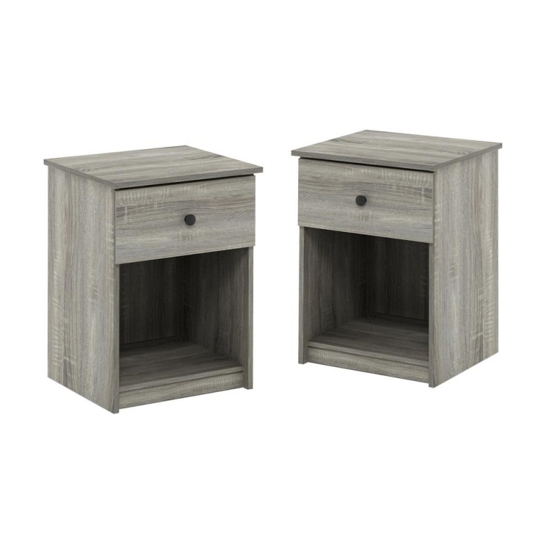 Furinno Lucca Nightstand With One Drawer, Set Of 2, French Oak Grey