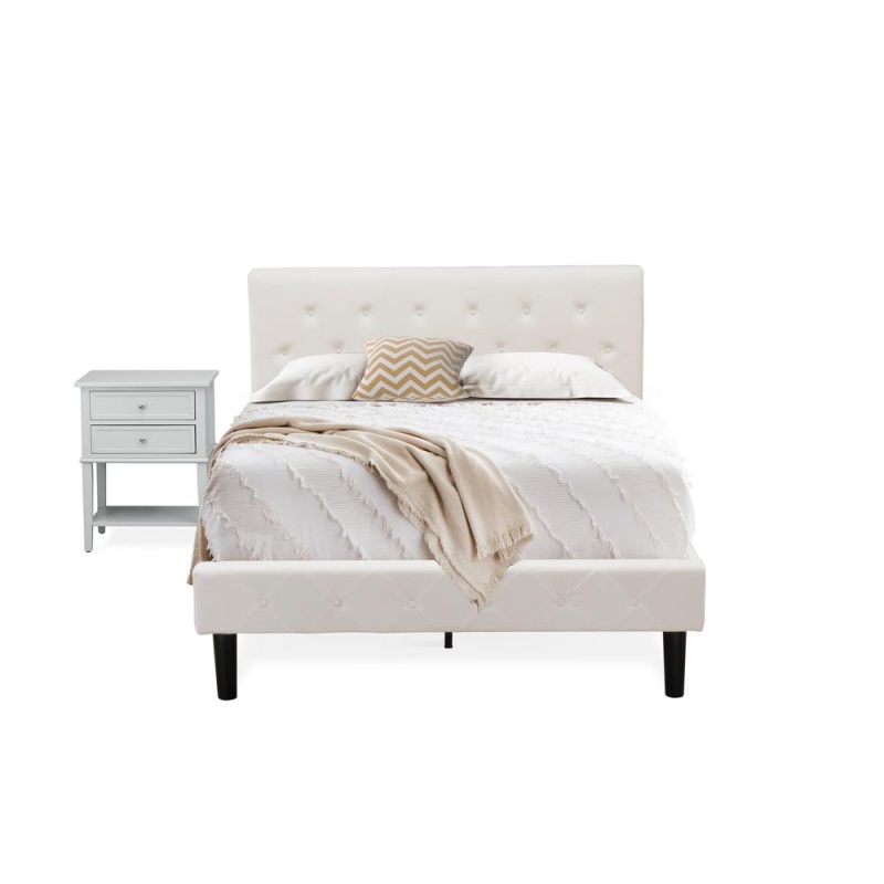 Nl19f-1Vl14 2 Piece Bed Set - 1 Full Size Bed White Velvet Fabric Headboard And 1 Nightstand - Urban Gray Finish Nightstand