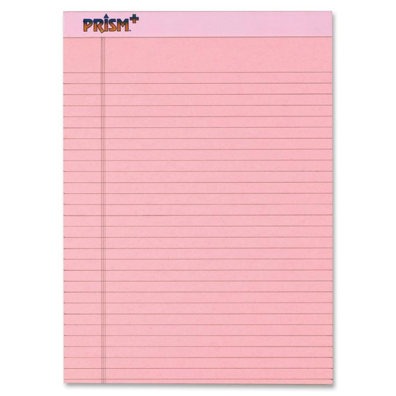 Tops Prism Plus Colored Paper Pads - 50 Sheets - 0.34" Ruled - 16 Lb Basis Weight - 8 1/2" X 11 3/4" - Pink Paper - Hard Cover, Perforated, Rigid, Easy Tear - 12 / Pack