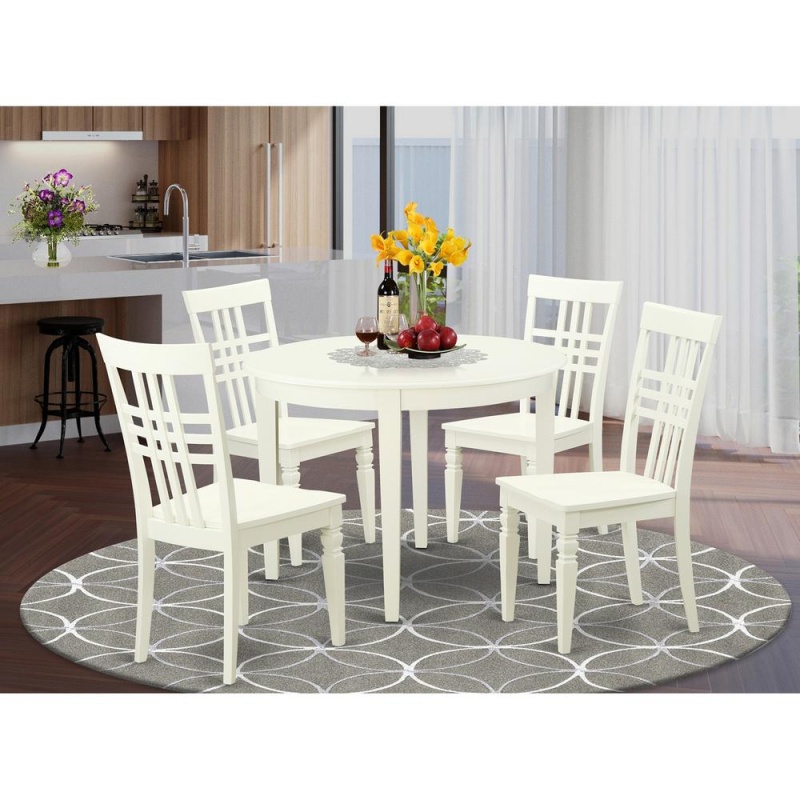 5 Pc Table And Chair Set With A Boston Table And 4 Dining Chairs In Linen White