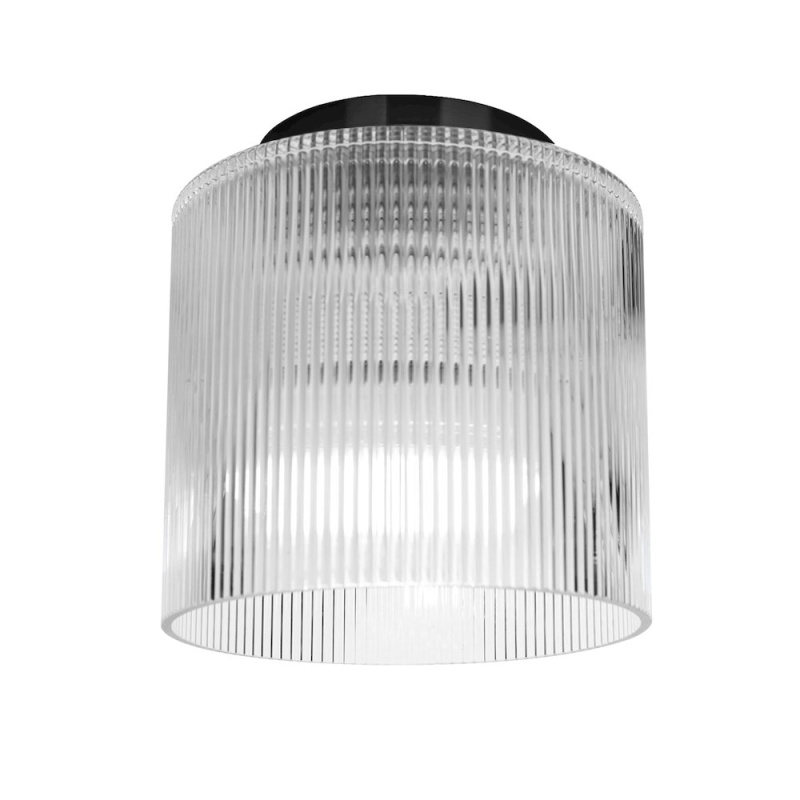 1 Light Flush Mount in Matte Black with Fluted Glass
