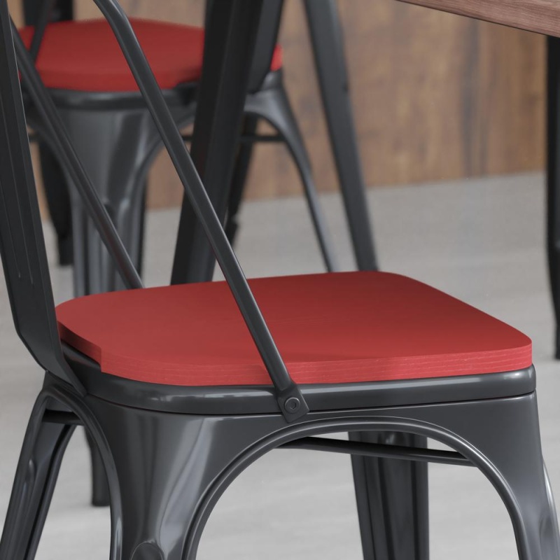 Perry Poly Resin Wood Square Seat With Rounded Edges For Colorful Metal Barstools In Red