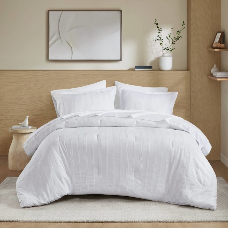 Logan Woven Striped Comforter Set, White Color