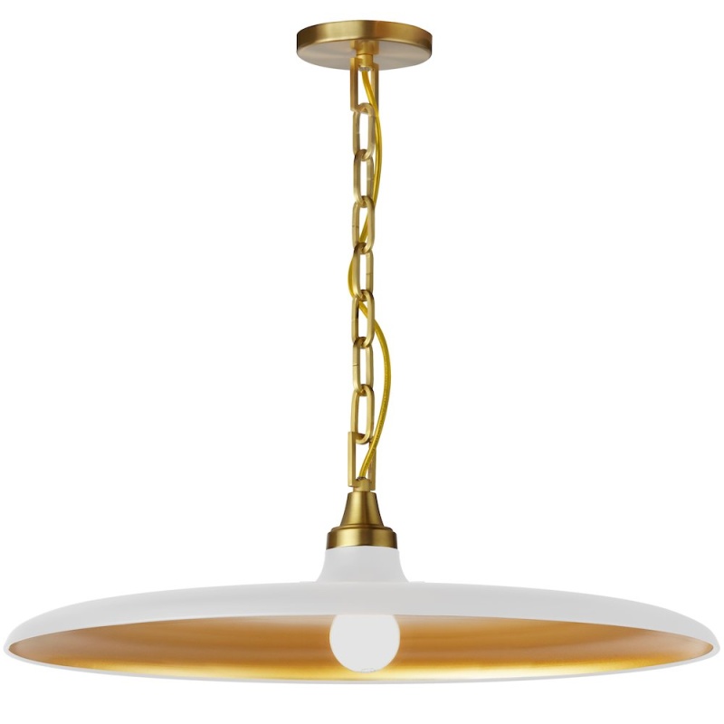1 Light Pendant in Aged Brass with Matte White & Gold Shade