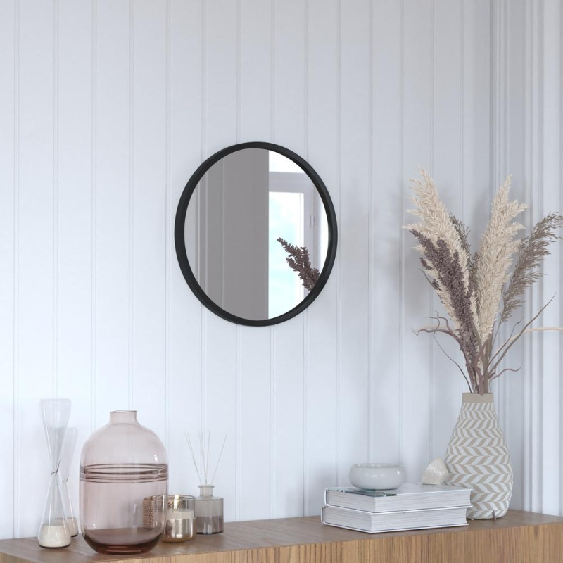 Julianne 16" Round Black Metal Framed Wall Mirror - Large Accent Mirror For Bathroom, Vanity, Entryway, Dining Room, & Living Room