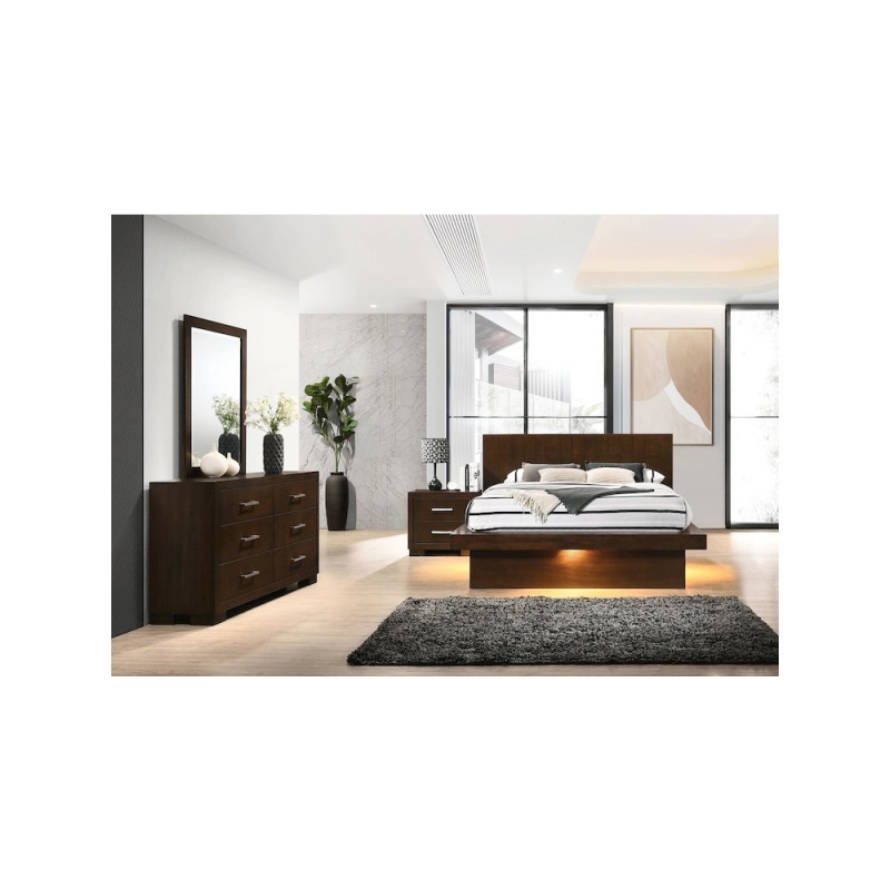 Jessica 4-Piece Eastern King Led Bedroom Set Cappuccino