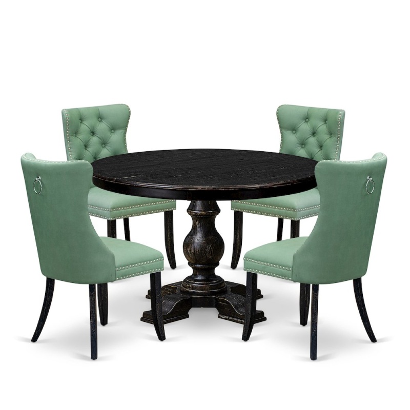 5-Piece Dining Set with 48-Inch Round Table in Willow Green