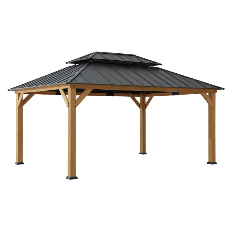 Sunjoy 12X16 Ft. Wood Outdoor Patio Steel Hardtop Gazebo