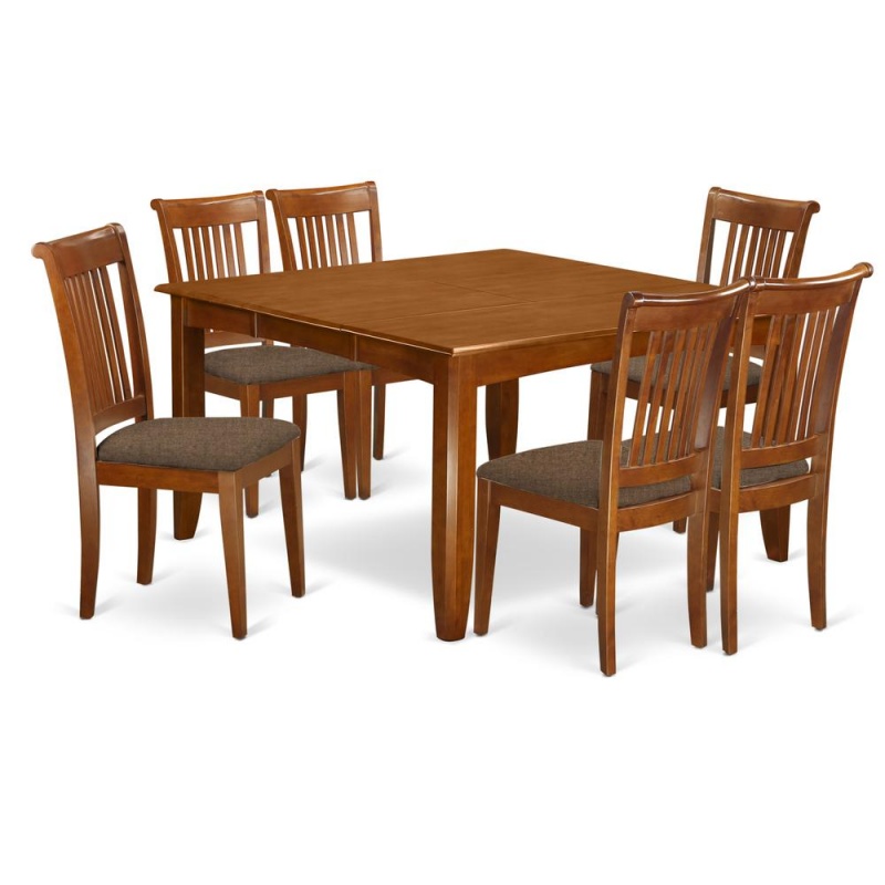 7 Pc Dining Set-Square Dining Table With Leaf And 6 Dining Chairs