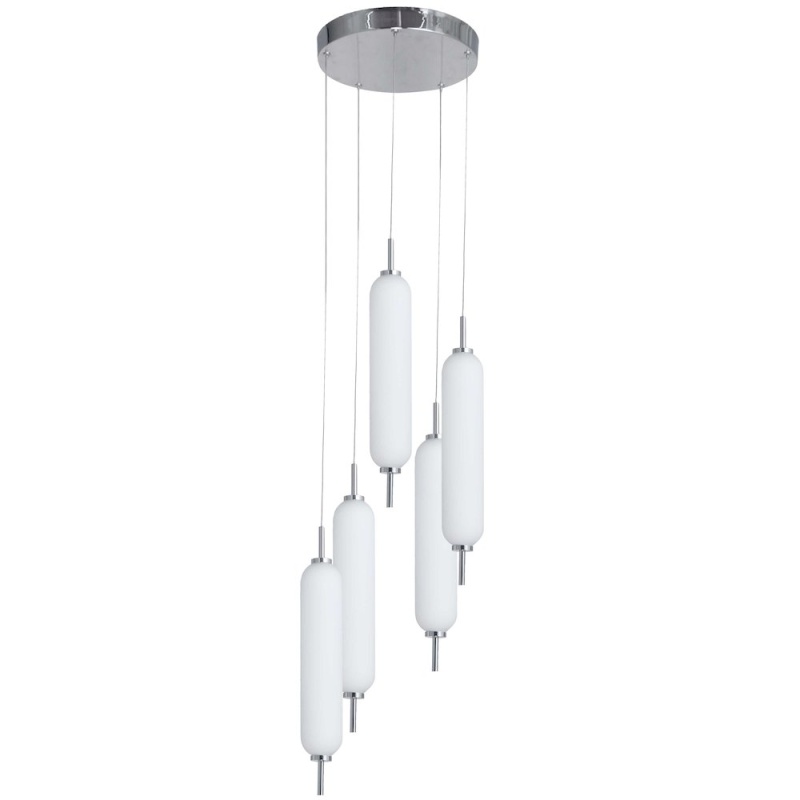 45W Polished Chrome Multi-Light Pendant with White Opal Glass