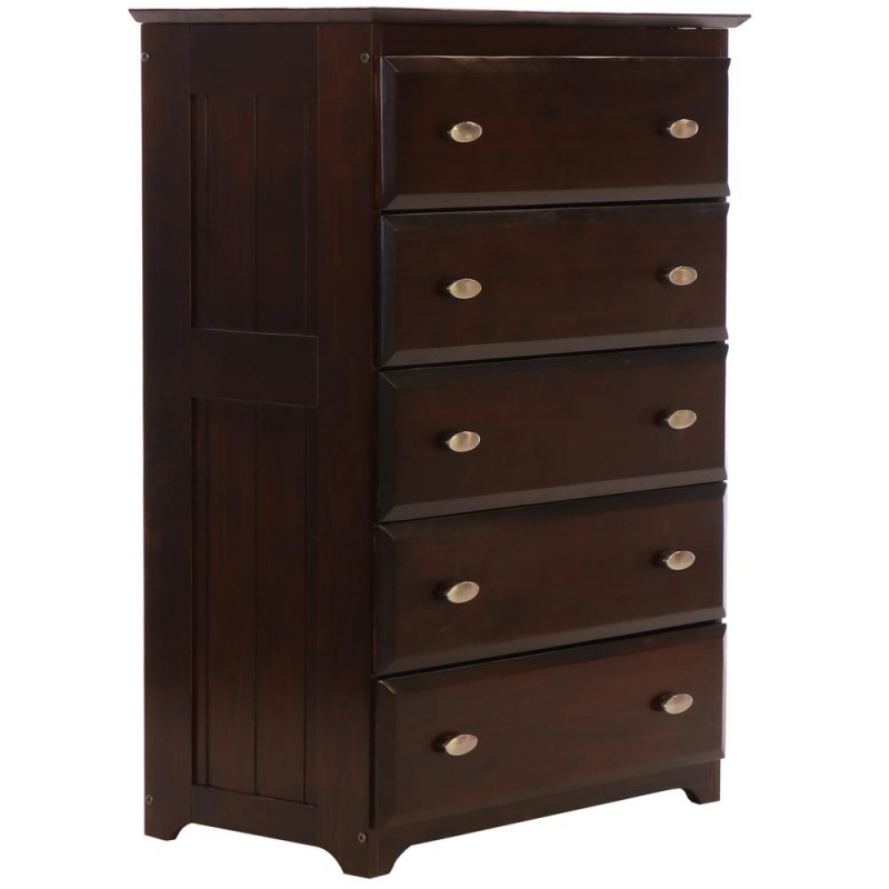 Os Home And Office Furniture Model 82955Kd, Solid Pine Five Drawer Chest In Dark Espresso