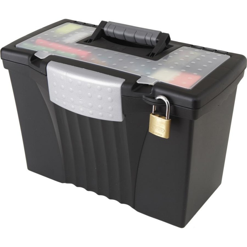 Storex Portable File Storage Box - External Dimensions: 14.5" Width X 10.5" Depth X 12"Height - Media Size Supported: Letter, Legal - Latching Closure - Plastic - Black - For File - Recycled - 1 / Car
