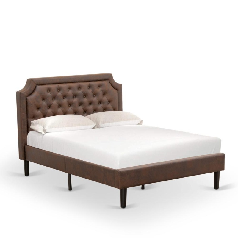 Black Upholstered Bed Frame with Wood Rails and Slats